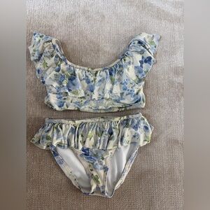 Janie and Jack Floral Ruffle Two-Piece Bikini Set in Blue and Green